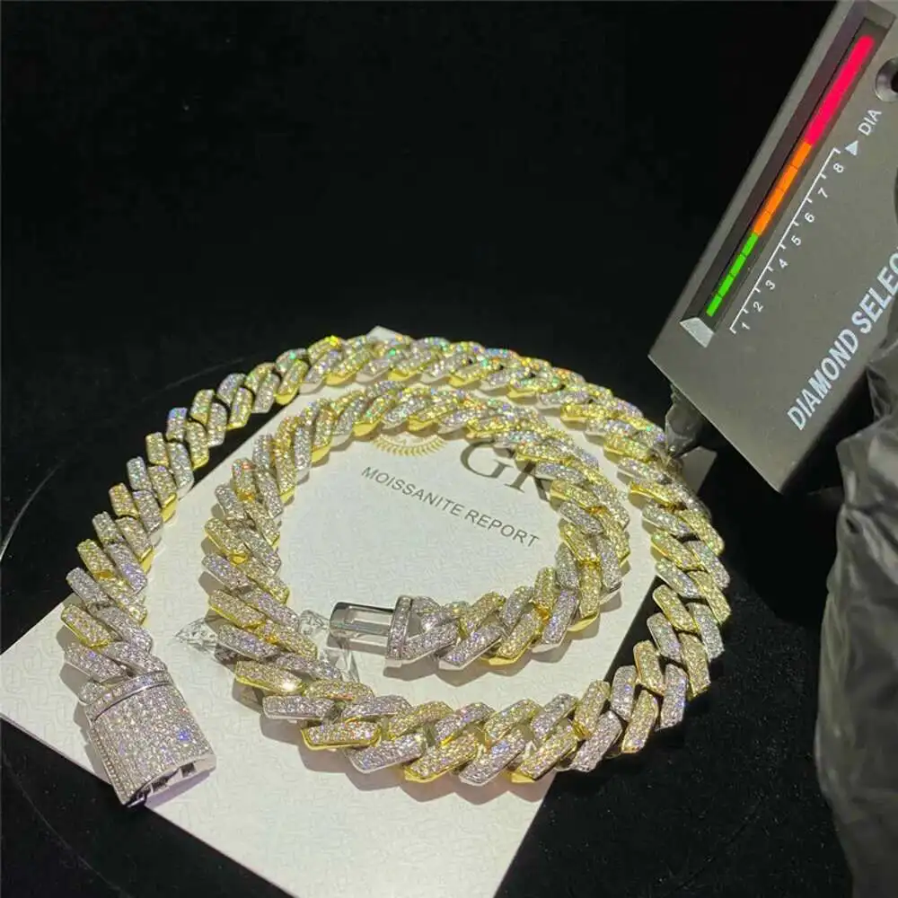 14 мм двухцветная цепочка с муассанитом Vvs, кубинское ожерелье, стерлинговое серебро 925 пробы, ювелирные изделия в стиле хип-хоп, муассанит, бриллиант, кубинская цепочка с звеньями
14 мм двухцветная цепочка с муассанитом Vvs, кубинское ожерелье, стерлинговое серебро 925 пробы, ювелирные изделия в стиле хип-хоп, муассанит, бриллиант, кубинская цепочка с звеньями