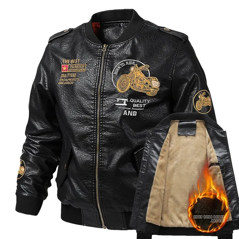 Winter New Men's Biker Leather Jaet Outdoor Casual Fce Large Size PU Versatile Leather Coat Trendy round Hemline Embroidery
Winter New Men's Biker Leather Jaet Outdoor Casual Fce Large Size PU Versatile Leather Coat Trendy round Hemline Embroidery