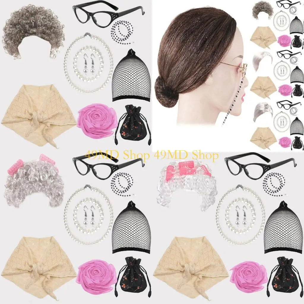 49MD Complay Party Granny Wigs старушка костюм сцены с жемчужным ожерельем шарф
49MD Complay Party Granny Wigs старушка костюм сцены с жемчужным ожерельем шарф