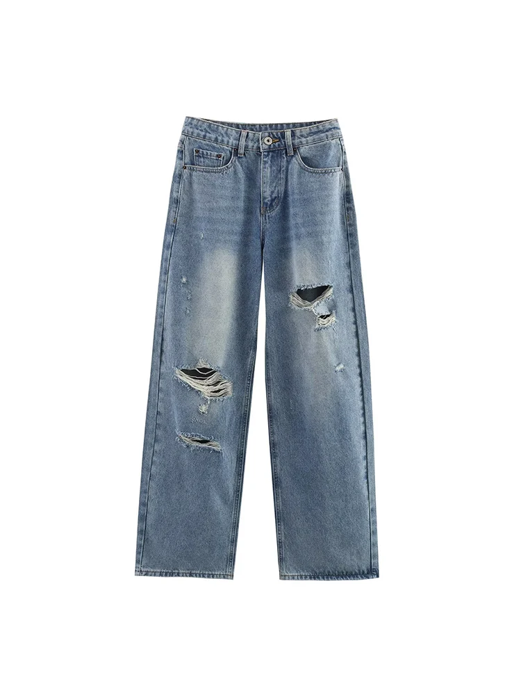 Women 2025 Spring New Chic Fashion loose Ripped Hole Straight Jeans Vintage Zhongyao Zipper Fly Female Ankle Denim Pants Mujer
Women 2025 Spring New Chic Fashion loose Ripped Hole Straight Jeans Vintage Zhongyao Zipper Fly Female Ankle Denim Pants Mujer