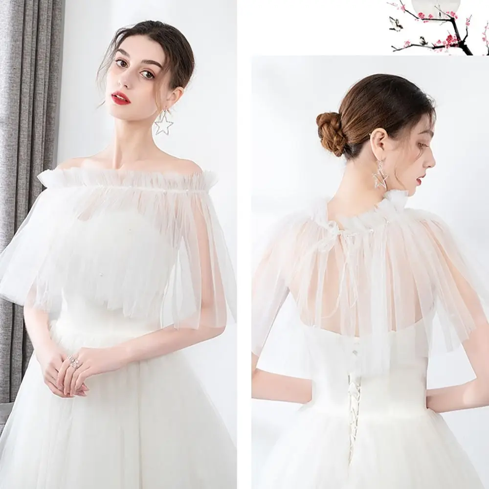Elegant Lace Bridal Shawl Tulle Off-Shoulder Ruffle Tulle Cape Rhinestone Pearl Arm Cover Women
Elegant Lace Bridal Shawl Tulle Off-Shoulder Ruffle Tulle Cape Rhinestone Pearl Arm Cover Women