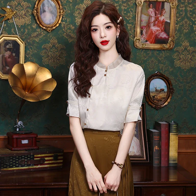 Chiffon Chinese Style Women's Shirt Summer Flower Vintage Blouses Loose Short Sleeves Women Tops Fashion Clothing 2024 Korean
Chiffon Chinese Style Women's Shirt Summer Flower Vintage Blouses Loose Short Sleeves Women Tops Fashion Clothing 2024 Korean