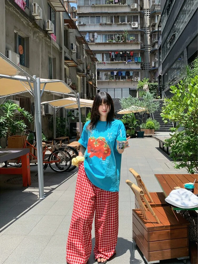 Lazy Style Dopamine Tomato Print Short Sleeve T-shirt Check Wide Leg Pants Women's 2026 Summer New Fashion Set Casual Wind
Lazy Style Dopamine Tomato Print Short Sleeve T-shirt Check Wide Leg Pants Women's 2026 Summer New Fashion Set Casual Wind