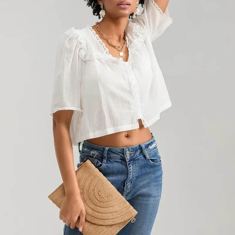 Lace Collar Chiffon Top Women's Fashion Spring 2026 Skewer Resistant Deformation Other Style Other Material 100% Fly Sleeve
Lace Collar Chiffon Top Women's Fashion Spring 2026 Skewer Resistant Deformation Other Style Other Material 100% Fly Sleeve