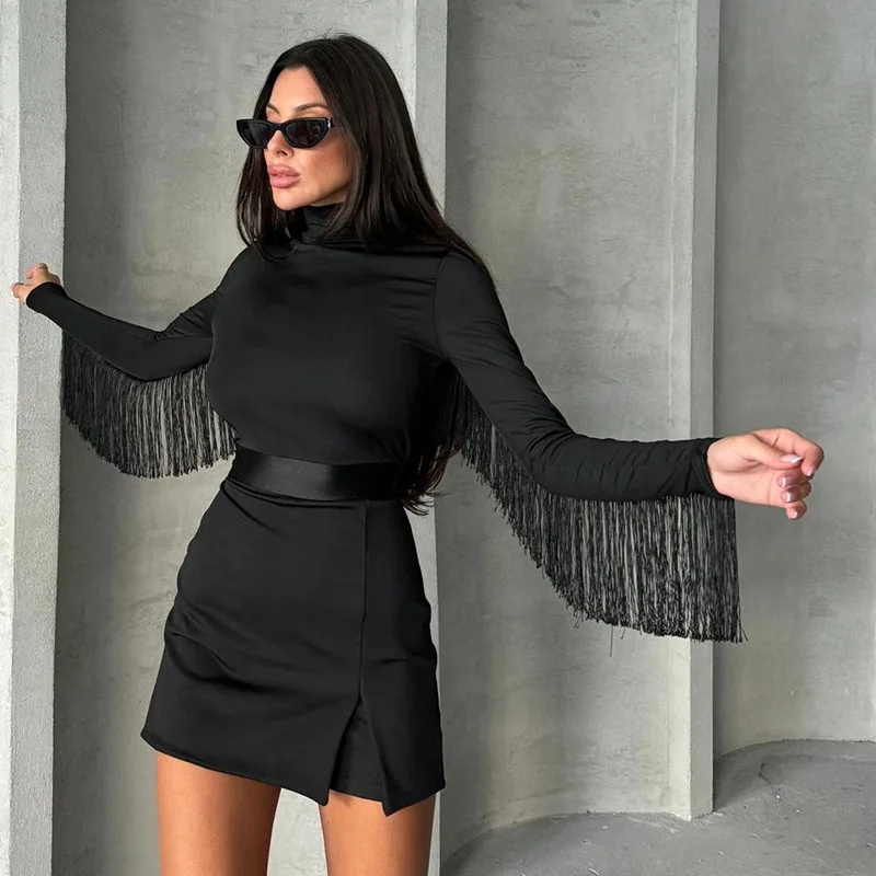 Осень 2022, чистый цвет, длинный све с высоким воротником, облегающий женский комбинезон ort Rer с кисточкой, китайский производитель 
Осень 2022, чистый цвет, длинный све с высоким воротником, облегающий женский комбинезон ort Rer с кисточкой, китайский производитель