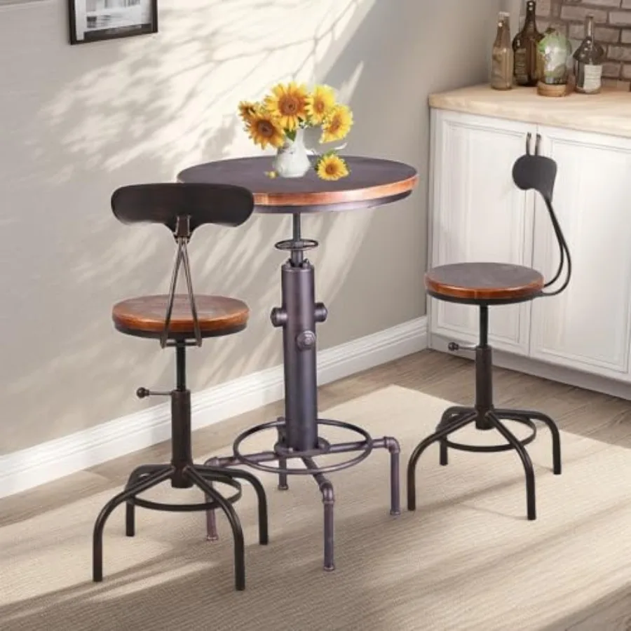3 Piece Pub Table and Stool Set Round Bar Table Adjustable Height Coffee Table Farmhouse Counter Height Bar Stools with Backres
3 Piece Pub Table and Stool Set Round Bar Table Adjustable Height Coffee Table Farmhouse Counter Height Bar Stools with Backres