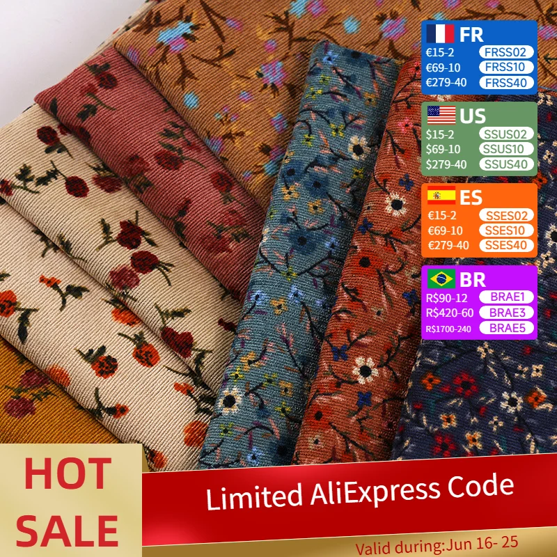 0.5M/1M/2M/3M Corduroy fabric small flower Polyester print cloth fashion Women's dress DIY clothing handmade Sewing quilting
0.5M/1M/2M/3M Corduroy fabric small flower Polyester print cloth fashion Women's dress DIY clothing handmade Sewing quilting