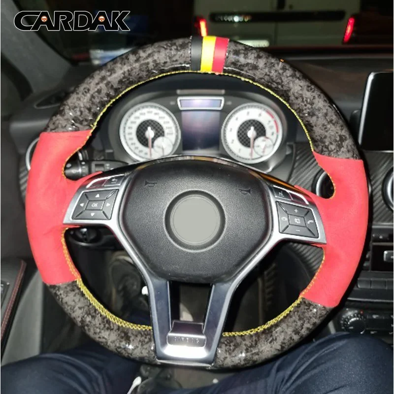 CARDAK Black Leather Forged Carbon Leather Car Steering Wheel Cover for Mercedes Benz A-Class 2013-2015 CLA-Class 2013 C-Class
CARDAK Black Leather Forged Carbon Leather Car Steering Wheel Cover for Mercedes Benz A-Class 2013-2015 CLA-Class 2013 C-Class