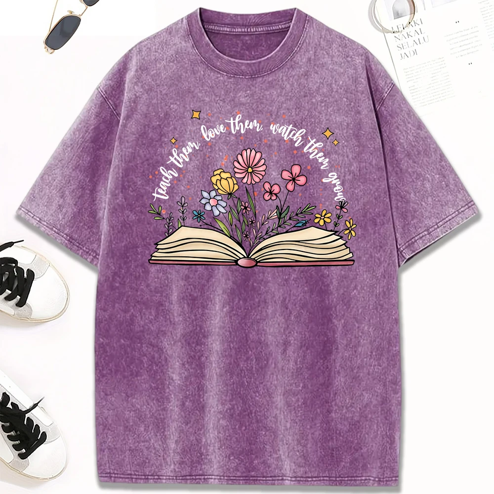Teach Love Watch Them Grow Flower Book Print Женская стираная футболка Модные хлопковые топы с круглым вырезом Повседневные футболки Свободный топ в стиле хип-хоп
Teach Love Watch Them Grow Flower Book Print Женская стираная футболка Модные хлопковые топы с круглым вырезом Повседневные футболки Свободный топ в стиле хип-хоп