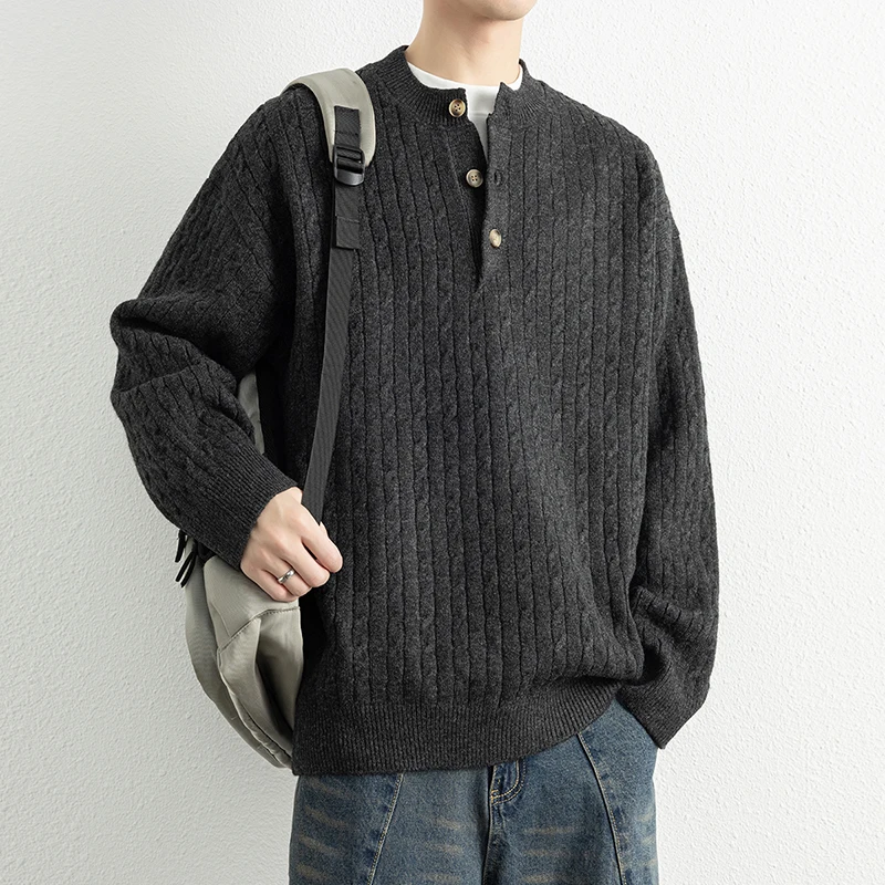 Men's Knitted Henley Ne Sweater Autumn Winter Korean Sle Versatile Color Knit Base irt Twist Line Knitwear
Men's Knitted Henley Ne Sweater Autumn Winter Korean Sle Versatile Color Knit Base irt Twist Line Knitwear