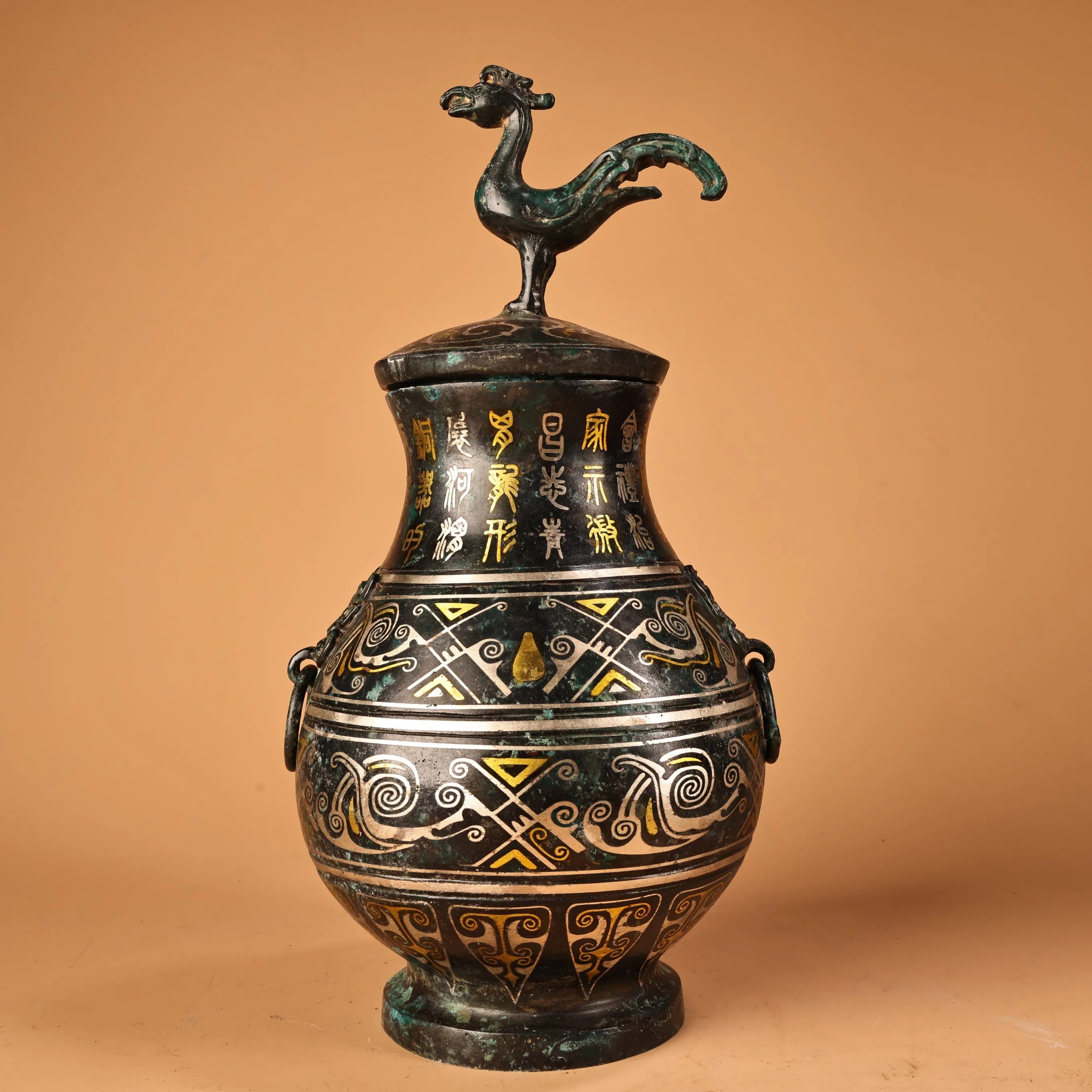12"Old Bronze Gilded High relief gold and silver inlay Bronze Phoenix Statue Pot Meat pot Town house Exorcism Amass wealth
12"Old Bronze Gilded High relief gold and silver inlay Bronze Phoenix Statue Pot Meat pot Town house Exorcism Amass wealth