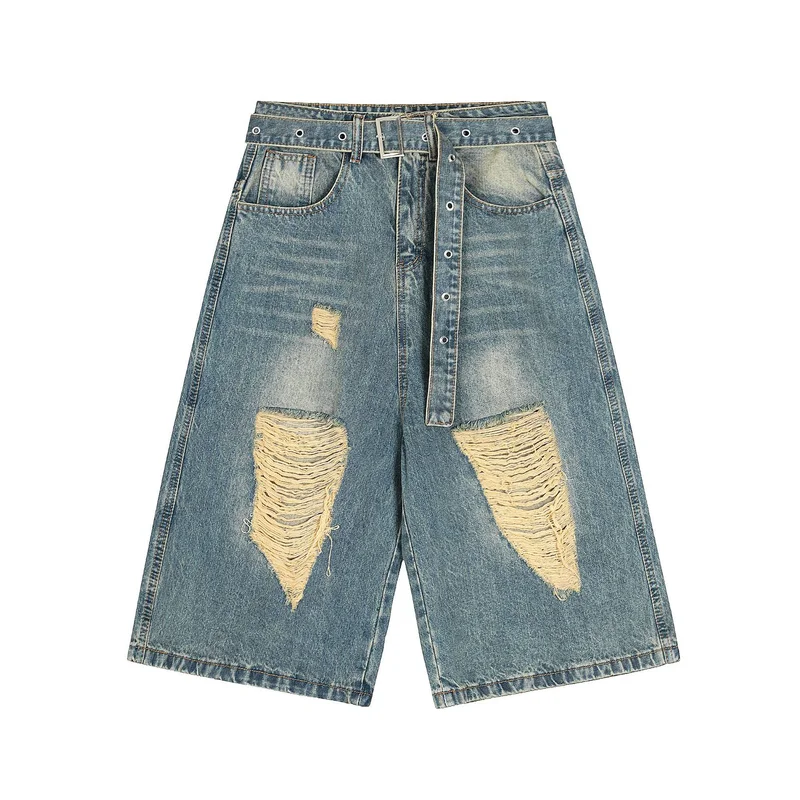 Men's Fashion High Street Destroyed Hip Hop Short Jeans With Belt Streetwear Loose Fit Y2K Denim Shorts Ripped Jeans Shorts
Men's Fashion High Street Destroyed Hip Hop Short Jeans With Belt Streetwear Loose Fit Y2K Denim Shorts Ripped Jeans Shorts
