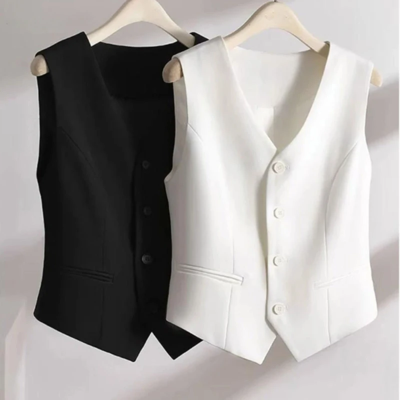 Suit Vests Women Simple Single Breasted V-neck Sleeveless Coats Daily Outwear Aesthetic Korean Style Slim All-match Trendy New
Suit Vests Women Simple Single Breasted V-neck Sleeveless Coats Daily Outwear Aesthetic Korean Style Slim All-match Trendy New