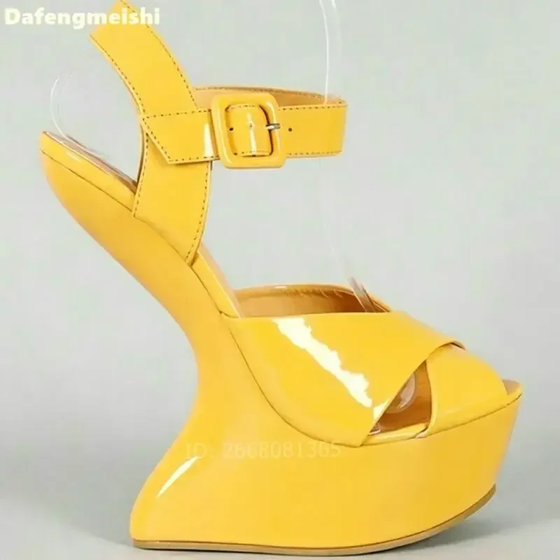 Yellow Patent Leather Fashion High Heels Slingback Cross Strap Solid Color Summer Sandals Strange Style Heel Women Novelty Shoes
Yellow Patent Leather Fashion High Heels Slingback Cross Strap Solid Color Summer Sandals Strange Style Heel Women Novelty Shoes