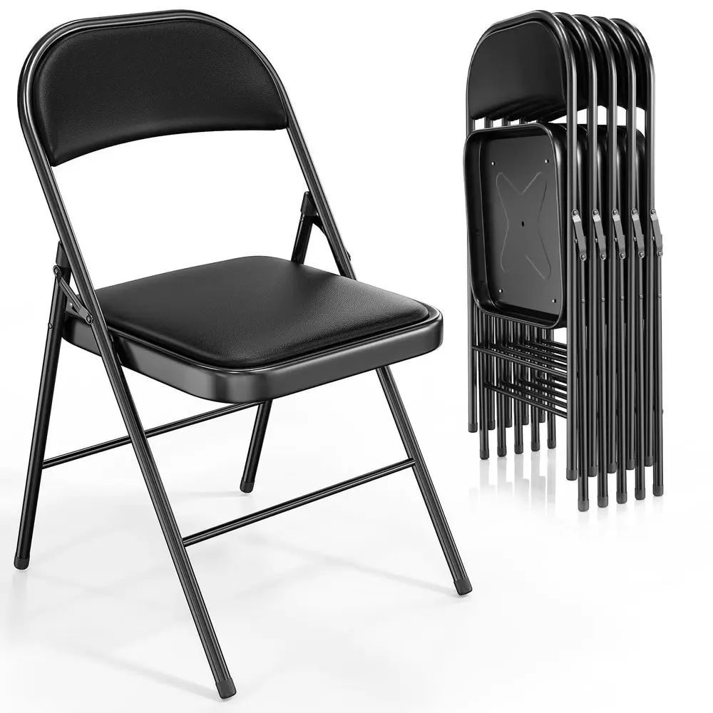 6 Pack Folding Chairs with Padded Seats, Metal Frame with Pu Leather Seat amp Back, Capacity 350 lbs, Black
6 Pack Folding Chairs with Padded Seats, Metal Frame with Pu Leather Seat amp Back, Capacity 350 lbs, Black