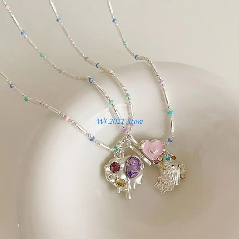 G5GC Colorful Oil Drop Zircon Heart Necklace Party Jewelry for Women Couples Choker
G5GC Colorful Oil Drop Zircon Heart Necklace Party Jewelry for Women Couples Choker