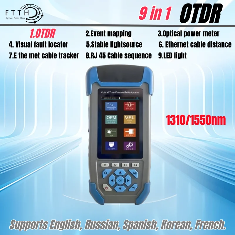 Mini OTDR 1310/1550nm with VFL OLS OPM Event Map 22/24dB English Spanish Russian Fiber Optic Reflectometer for 60km Tester
Mini OTDR 1310/1550nm with VFL OLS OPM Event Map 22/24dB English Spanish Russian Fiber Optic Reflectometer for 60km Tester