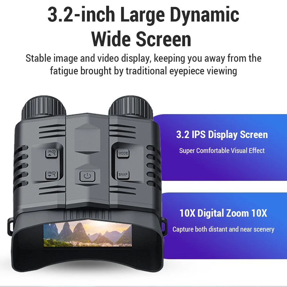 3,2-дюймовый большой экран, 4K ночное видение, 10-кратный цифровой зум, водонепроницаемые инфракрасные WiFi-бинокли
3,2-дюймовый большой экран, 4K ночное видение, 10-кратный цифровой зум, водонепроницаемые инфракрасные WiFi-бинокли
