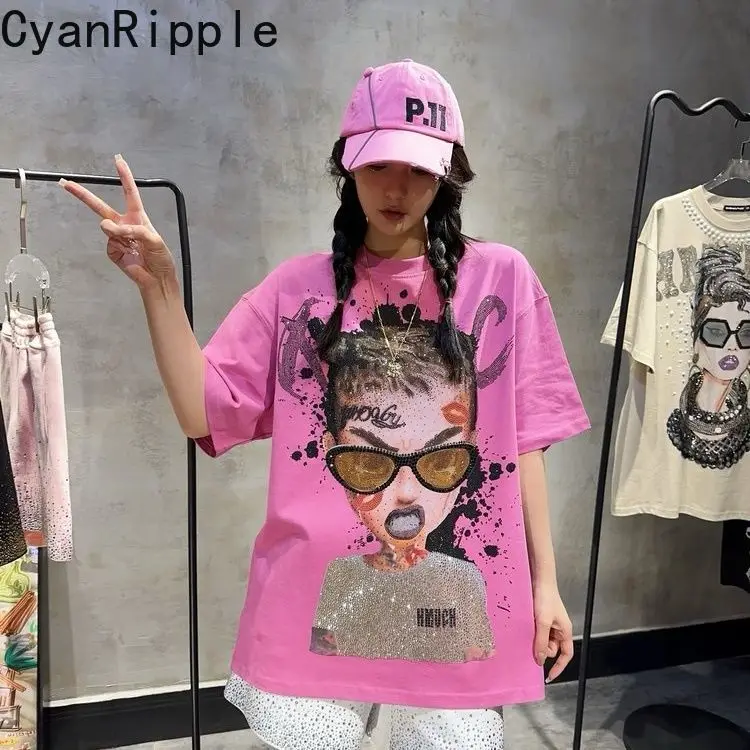 Fashion New Spring Summer Pink Short Sleeve T-shirt Women All-match Round Neck Pullover Top Luxury Hot Diamonds Cotton T Shirts
Fashion New Spring Summer Pink Short Sleeve T-shirt Women All-match Round Neck Pullover Top Luxury Hot Diamonds Cotton T Shirts