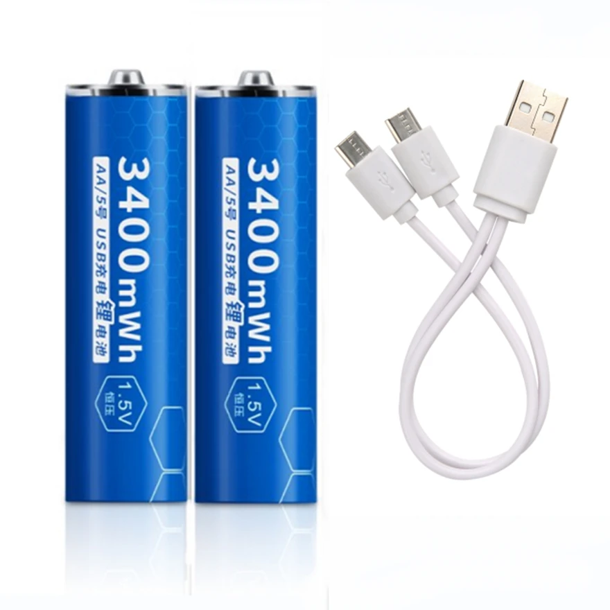 2PCS Original 1.5V AA rechargeable battery 3400mWh USB rechargeable lithium battery with Micro USB cable for fast charging
2PCS Original 1.5V AA rechargeable battery 3400mWh USB rechargeable lithium battery with Micro USB cable for fast charging