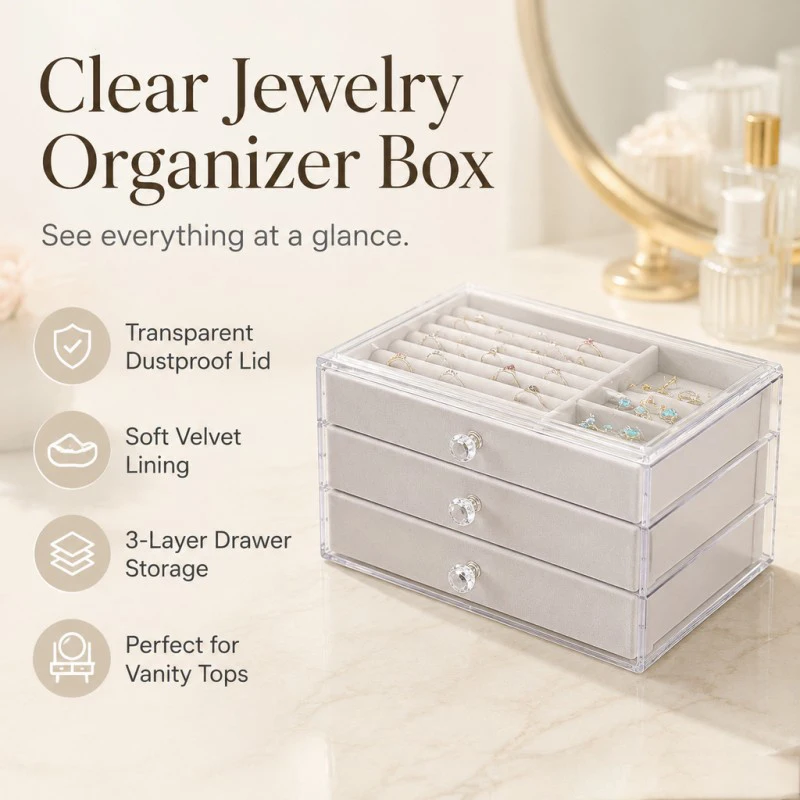 Jewelry Box New Convenient Three-layer Three-drawer Jewelry Box Earring Ring Necklace Watch Velvet Box Jewelry Storage Box
Jewelry Box New Convenient Three-layer Three-drawer Jewelry Box Earring Ring Necklace Watch Velvet Box Jewelry Storage Box