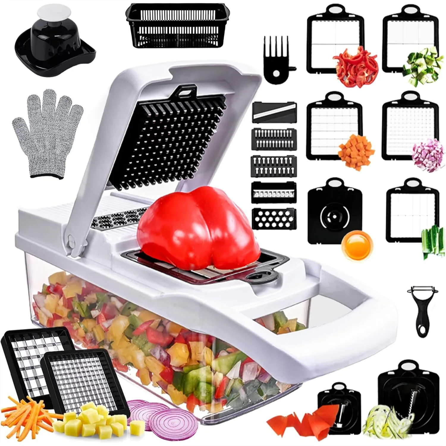 Vegetable Chopper, 25 in 1 Multifunctional Food Chopper with Container, Kitchen Slicer Dicer Cutter, 13 Stainless Steel Blades
Vegetable Chopper, 25 in 1 Multifunctional Food Chopper with Container, Kitchen Slicer Dicer Cutter, 13 Stainless Steel Blades