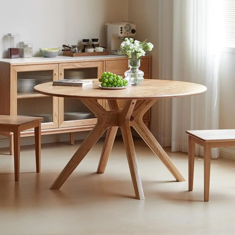 43.3’’ Solid Wood Round Dining Table or 4, Oak Rustic Kitchen Table with Intersecting Pedestal Base, armhouse Circle Dinner Tabl
43.3’’ Solid Wood Round Dining Table or 4, Oak Rustic Kitchen Table with Intersecting Pedestal Base, armhouse Circle Dinner Tabl