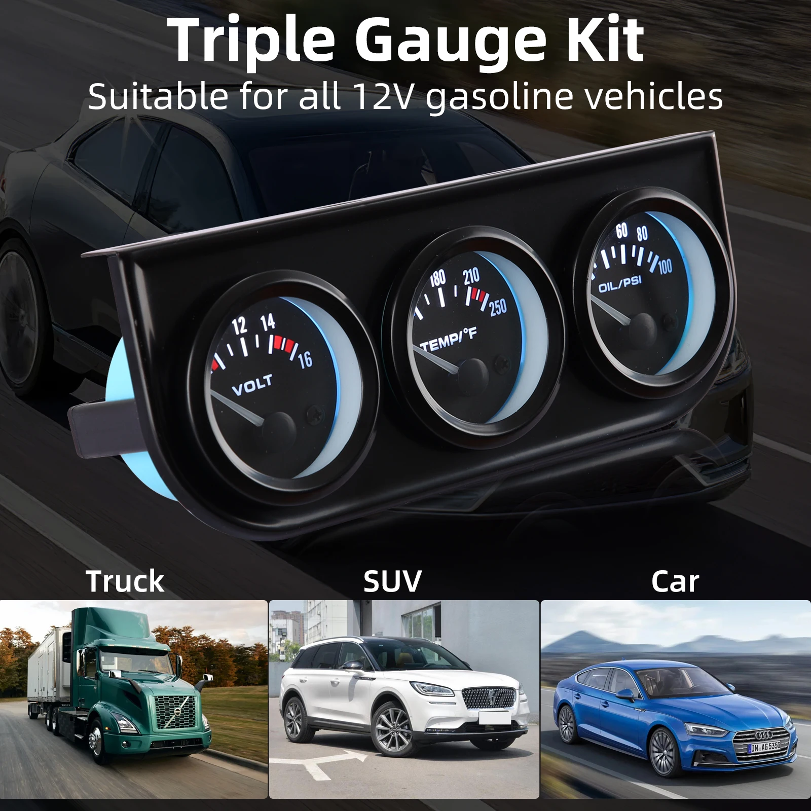 2'' 52mm Car Meter Auto Gauge Kit Volt Meter Water Temperature Gauge Oil Pressure Meter 3 IN 1 Triple Gauge Kit Set for 12V Car
2'' 52mm Car Meter Auto Gauge Kit Volt Meter Water Temperature Gauge Oil Pressure Meter 3 IN 1 Triple Gauge Kit Set for 12V Car