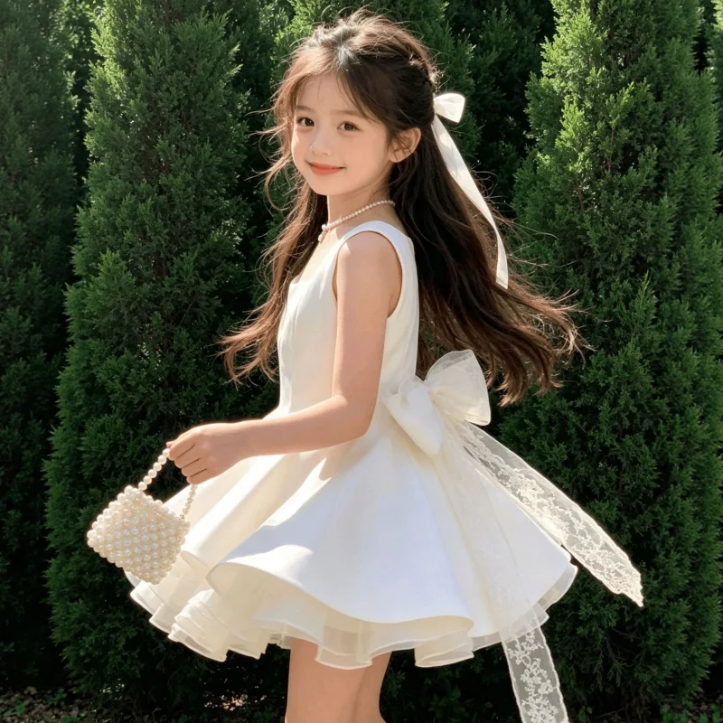 Girls' New Summer High-Quality Sleeveless Dress with Large Bow on the Back and Lace for Birthday
Girls' New Summer High-Quality Sleeveless Dress with Large Bow on the Back and Lace for Birthday