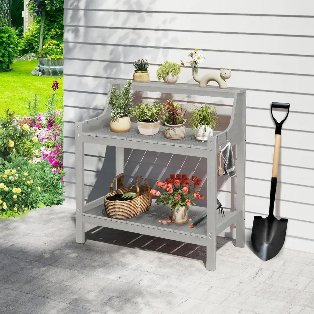 Potting Bench with 4 Side Hooks, All-Weather Garden Table Work Station, Outdoor Potting Table for Porch, No Rust,360lbs Capacity
Potting Bench with 4 Side Hooks, All-Weather Garden Table Work Station, Outdoor Potting Table for Porch, No Rust,360lbs Capacity