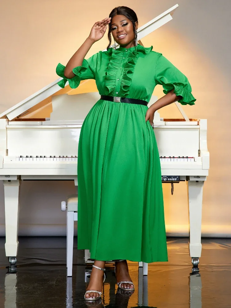 Green Maxi Dresses for Women O Neck Half Flare Sleeves Ruffles Button Up A Line Fashion Elegant Simple Party Gowns with Belt
Green Maxi Dresses for Women O Neck Half Flare Sleeves Ruffles Button Up A Line Fashion Elegant Simple Party Gowns with Belt