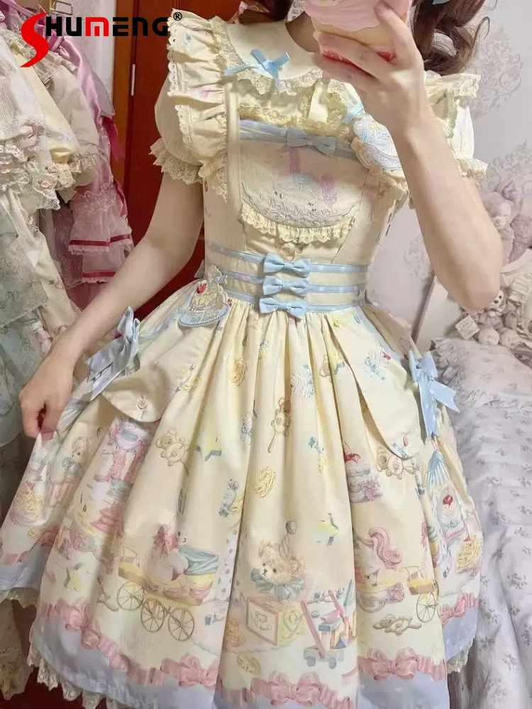 Japanese Elegant Sweet Princess OP Dress Doll Collar Bubble Sleeve Cartoon Printed High Waist Bow Lolita Dress For Women Summer
Japanese Elegant Sweet Princess OP Dress Doll Collar Bubble Sleeve Cartoon Printed High Waist Bow Lolita Dress For Women Summer