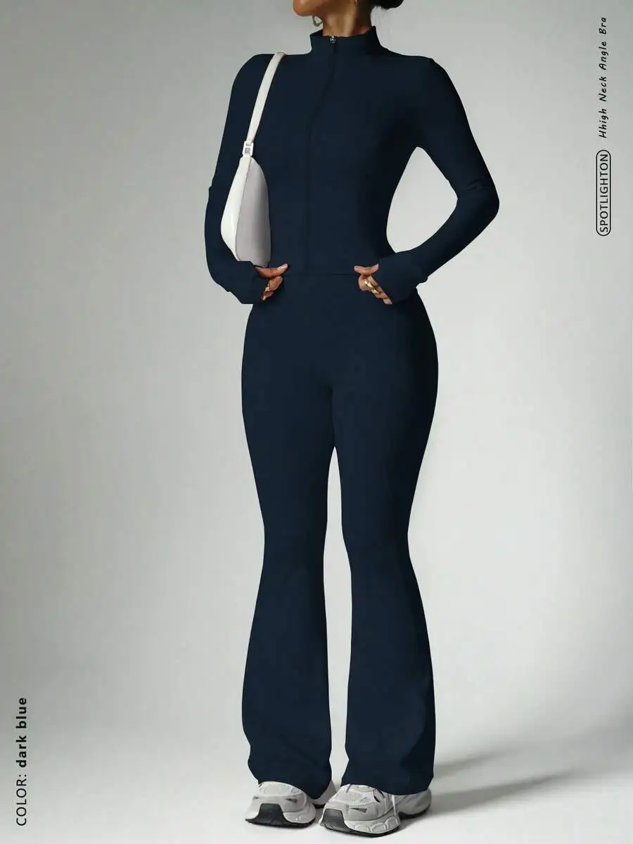 2-Piece Street Style Bodycon Set Zip Front Jacket With Thumb Holes High Waisted Flare Pants Women Activewear
2-Piece Street Style Bodycon Set Zip Front Jacket With Thumb Holes High Waisted Flare Pants Women Activewear
