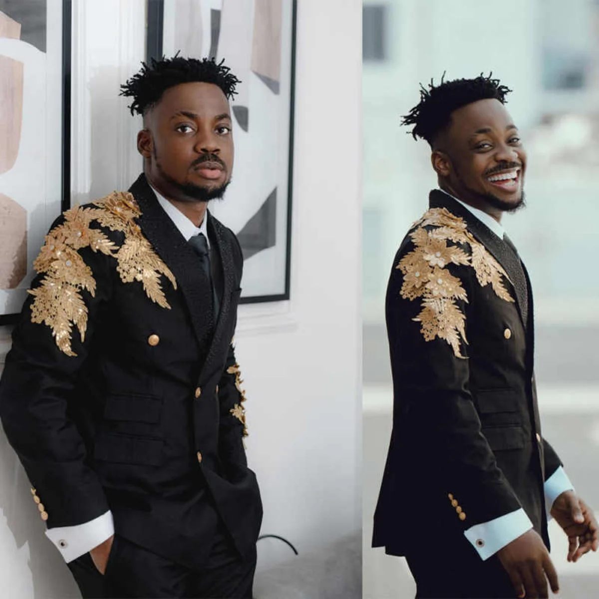 Luxury Gold Applique Men Suits 2 Pieces Jacket Pants Peaked Lapel Tuxedos Wedding Groomsmen Party Formal Dress Customized
Luxury Gold Applique Men Suits 2 Pieces Jacket Pants Peaked Lapel Tuxedos Wedding Groomsmen Party Formal Dress Customized