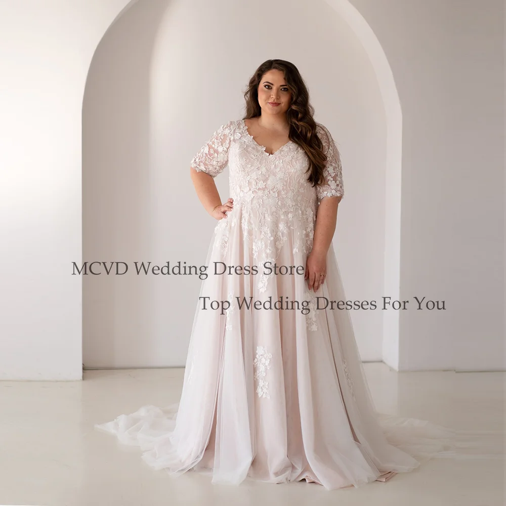 MCDV Applique Plus Size Boho Wedding Dresses Bridal Half Sleeve V-Neck Light Champagne Bride Gowns Customized brautkleid
MCDV Applique Plus Size Boho Wedding Dresses Bridal Half Sleeve V-Neck Light Champagne Bride Gowns Customized brautkleid
