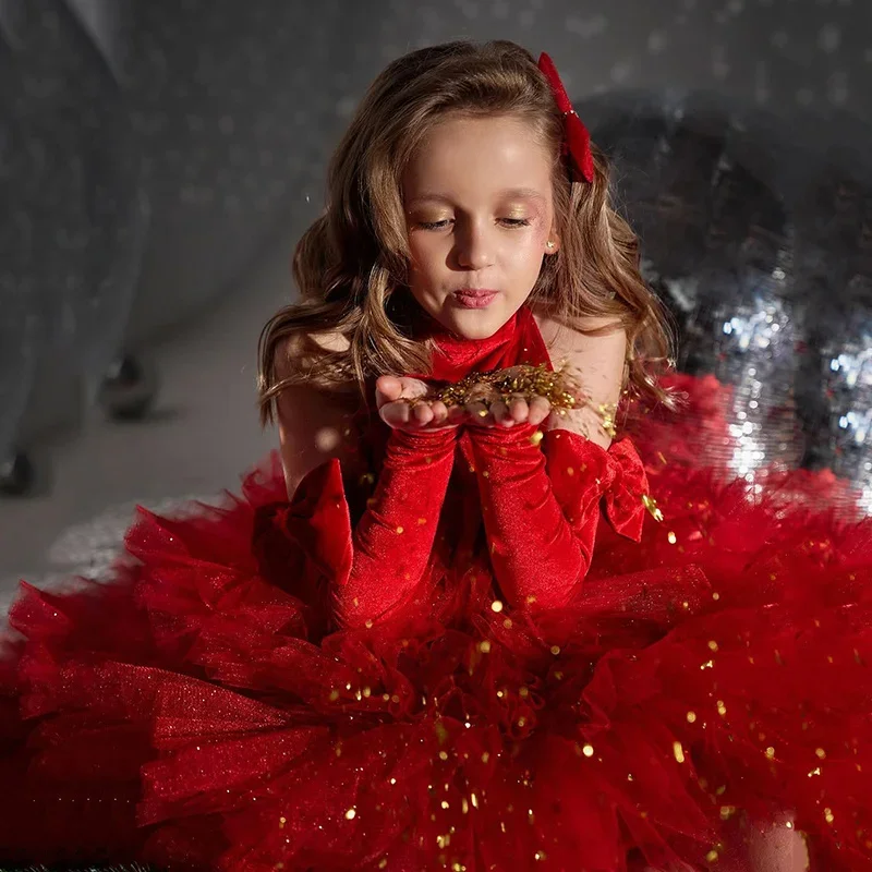 Sparkling Red Flower Girl Dresses Velvet Halter A-Line Tiered Floor Length For Kids Lovely Birthday Party Fisrt Communion Gowns
Sparkling Red Flower Girl Dresses Velvet Halter A-Line Tiered Floor Length For Kids Lovely Birthday Party Fisrt Communion Gowns