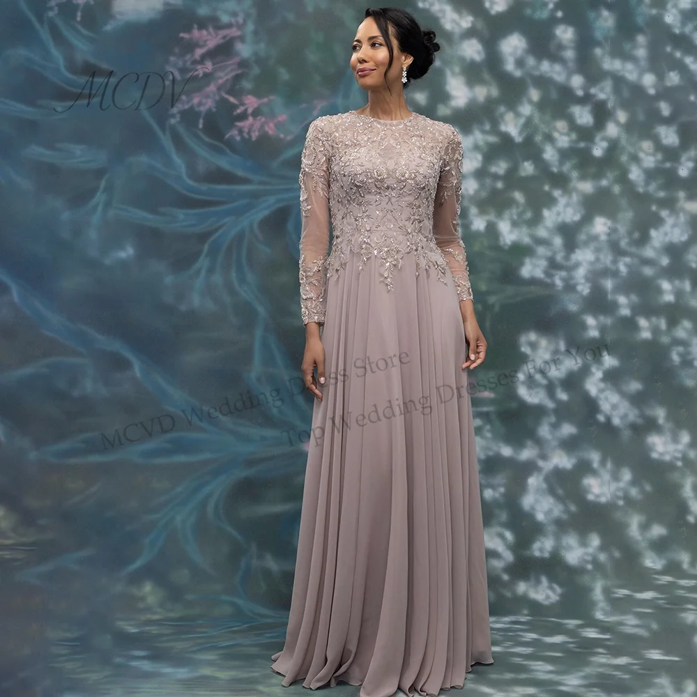 Chiffon Classic Mother of the Bride Dress Long Sleeves Beaded Lace Appliques Floor Length A Line Wedding Guest Gown Customized
Chiffon Classic Mother of the Bride Dress Long Sleeves Beaded Lace Appliques Floor Length A Line Wedding Guest Gown Customized