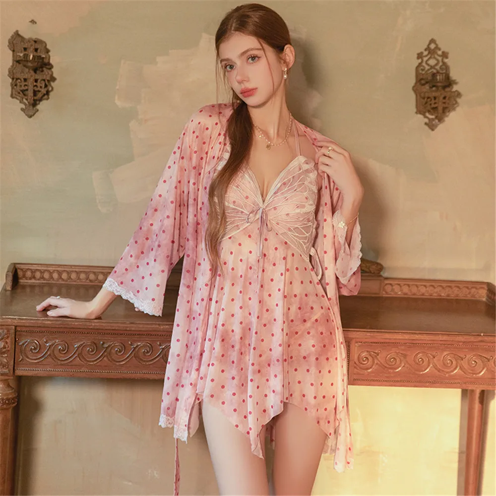 Robe Dress Sexy Polka Dot Print Kimono Gown Bathrobe Backless Nightdress Loose Satin Homewear
Robe Dress Sexy Polka Dot Print Kimono Gown Bathrobe Backless Nightdress Loose Satin Homewear