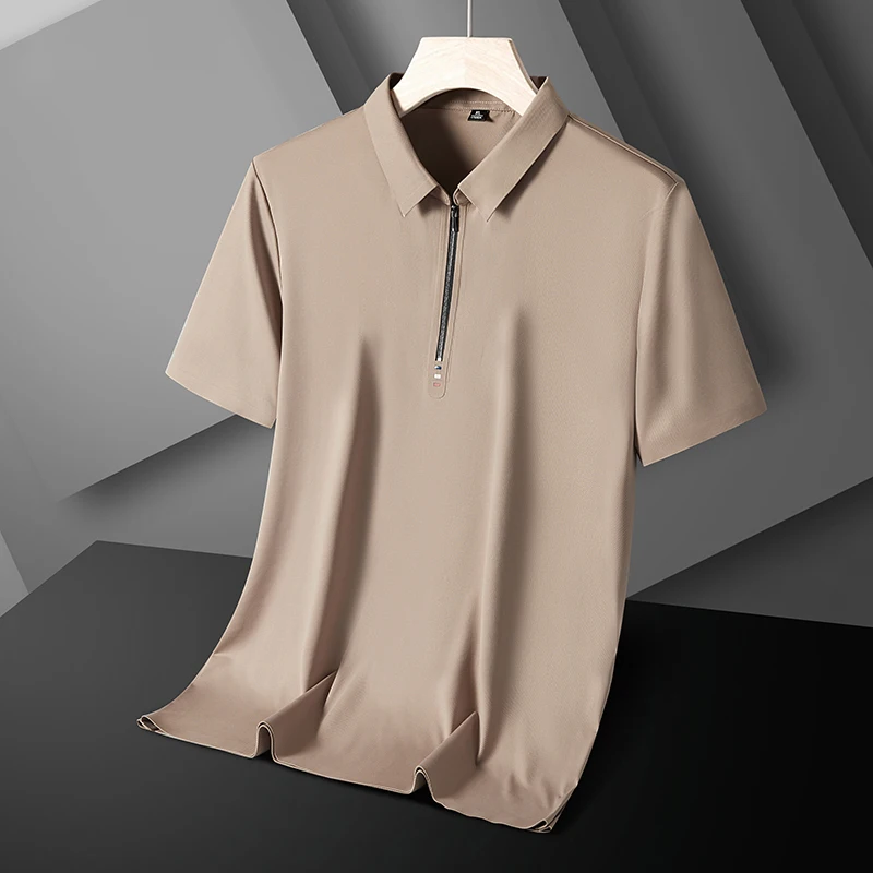 Xia large-sized seamless brocade ammonia zipper shirt solid color polo men's high-quality short-sleeved business ice silk T-shir
Xia large-sized seamless brocade ammonia zipper shirt solid color polo men's high-quality short-sleeved business ice silk T-shir