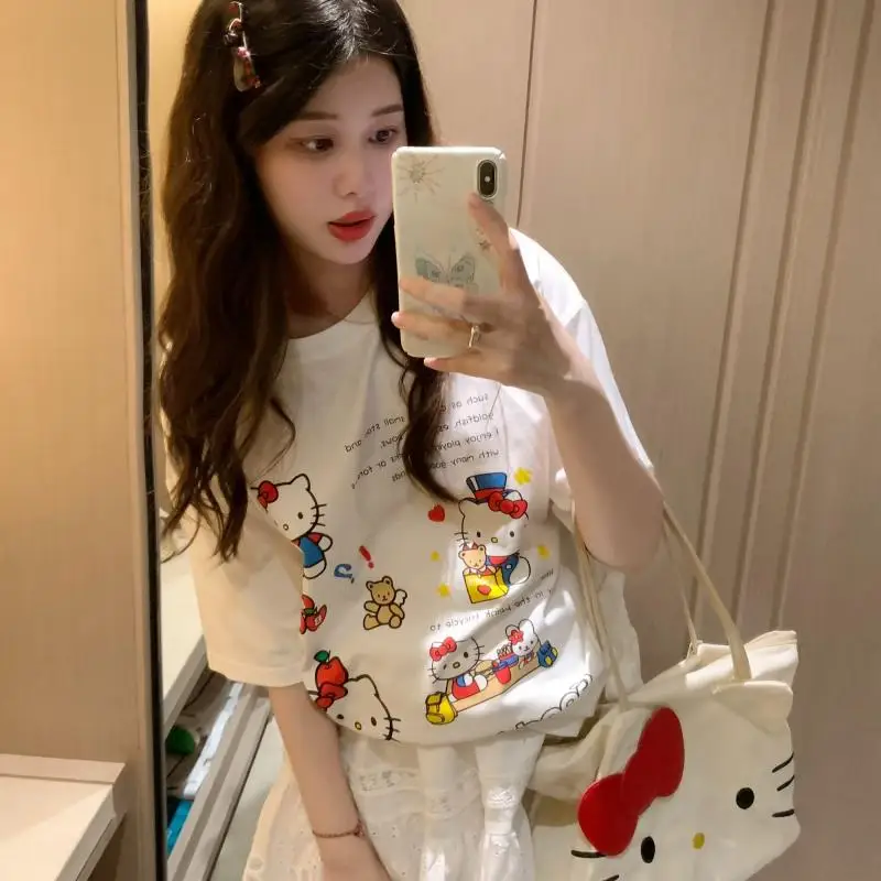 Hello Kitty Sanrio Cute Printed Summer Sweet Short Sleeved T-Shirt for Women New Korean Style Fashion Versatile Casual Loose Top
Hello Kitty Sanrio Cute Printed Summer Sweet Short Sleeved T-Shirt for Women New Korean Style Fashion Versatile Casual Loose Top