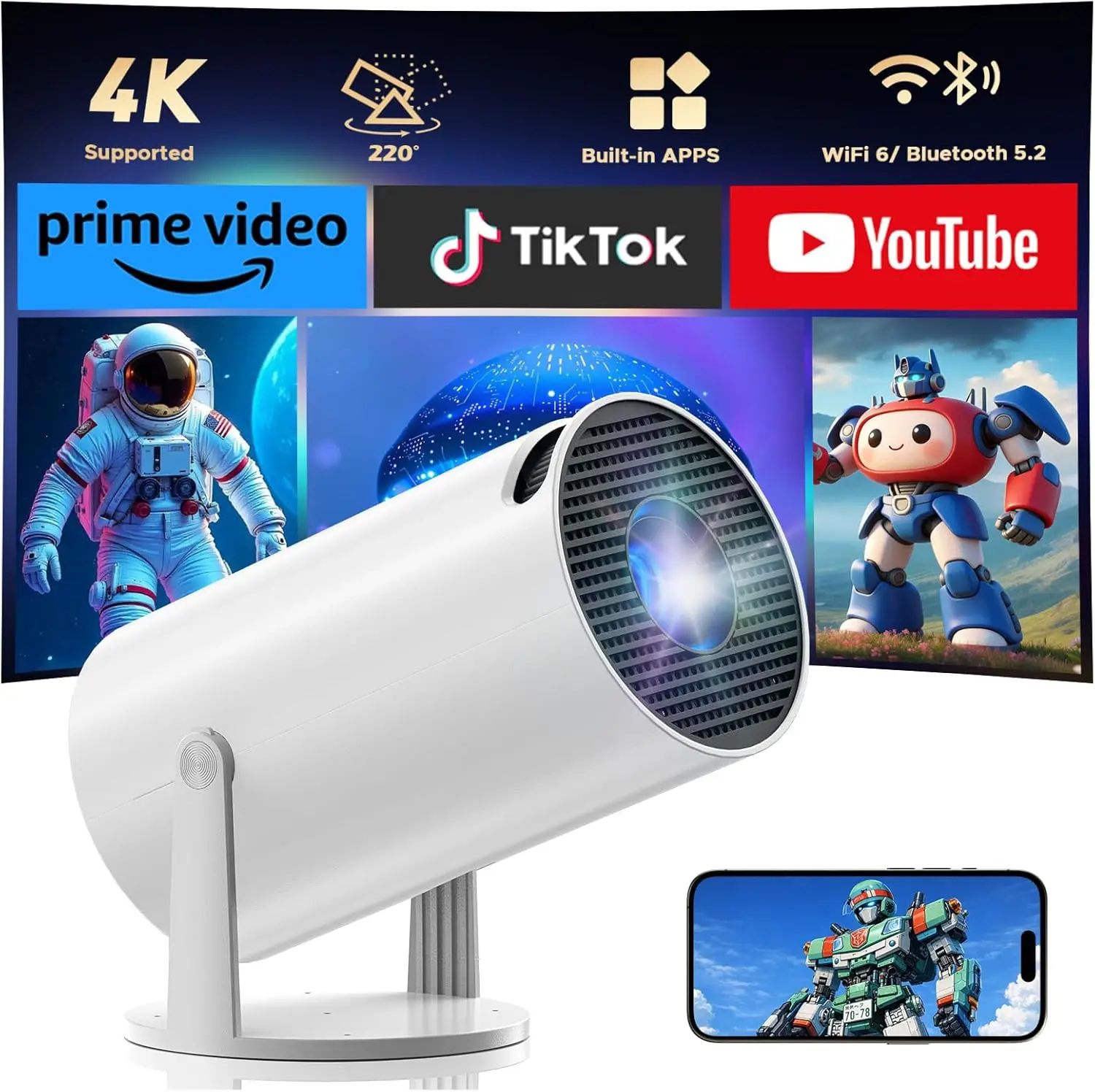 Portable WiFi Bluetooth Mini Projector with Android 11, Supports 4K 1080P for Home Theater Outdoor Camping
Portable WiFi Bluetooth Mini Projector with Android 11, Supports 4K 1080P for Home Theater Outdoor Camping