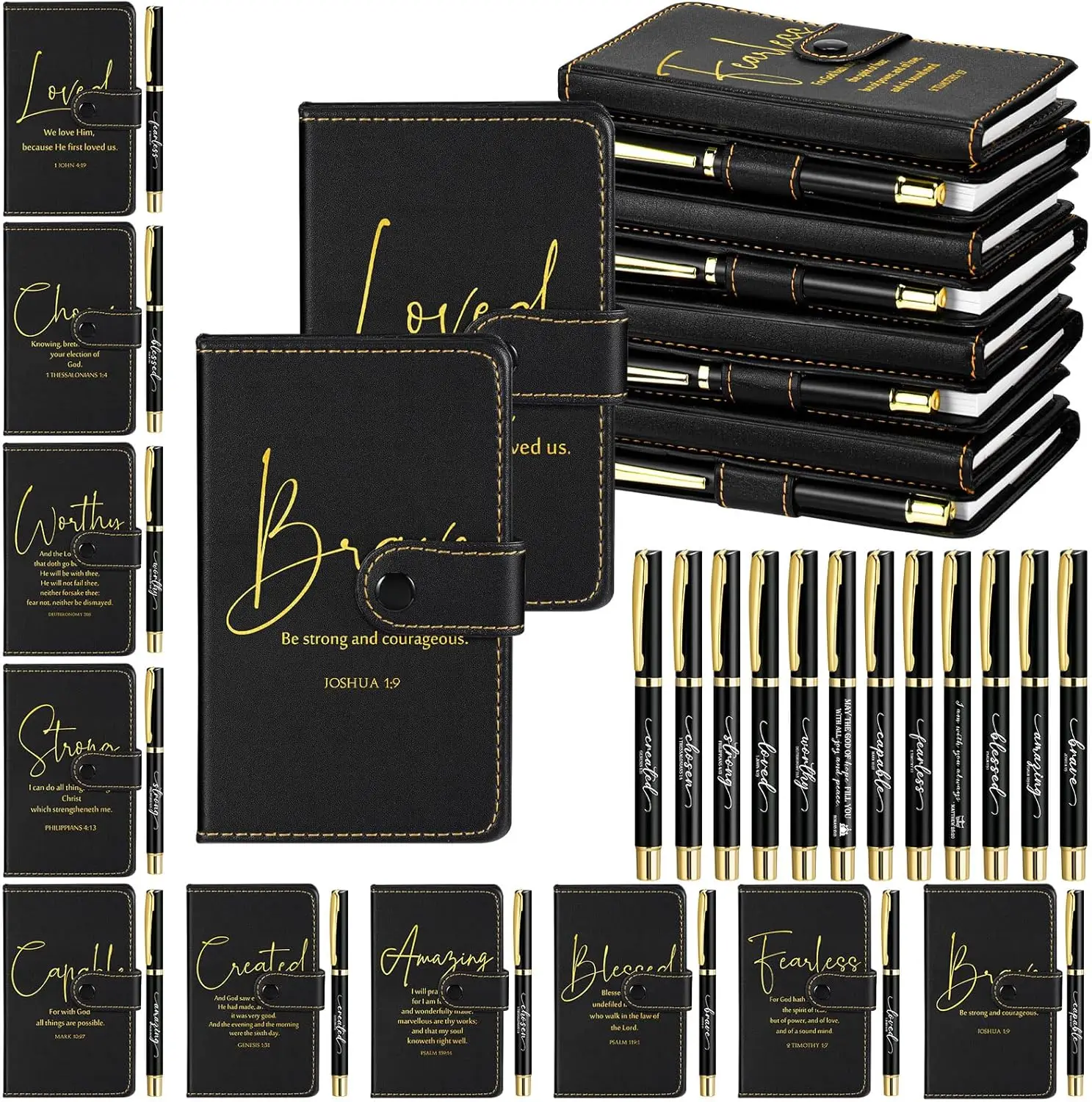 30 Pack Religious Leather Notebooks with Pens for Bible Study Church Gifts
30 Pack Religious Leather Notebooks with Pens for Bible Study Church Gifts