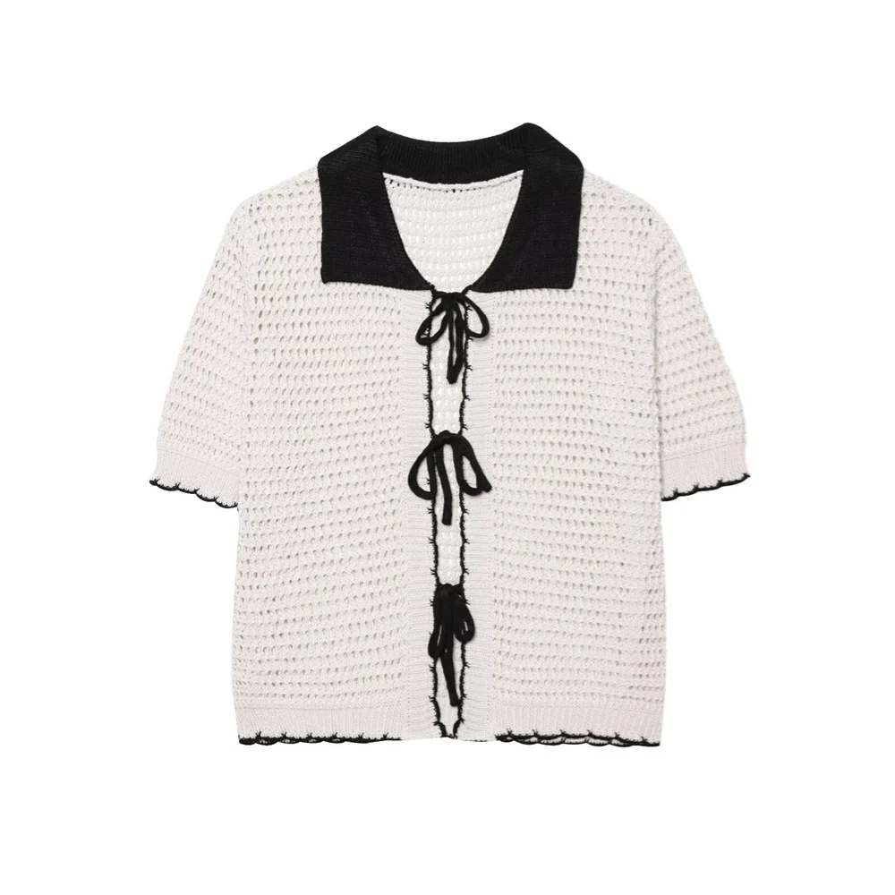 ZARF Women's Color blocked Crochet Polo Shirt Collar Top Short Sleeve Lace up Spring/Summer New Product Casual Women's Wear
ZARF Women's Color blocked Crochet Polo Shirt Collar Top Short Sleeve Lace up Spring/Summer New Product Casual Women's Wear