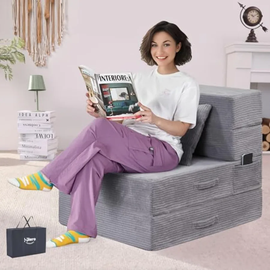 Folding Sofa Bed for Living Room/Guest/Apartment, Memory Foam, Gray, 4-in-1 Convertible Sleeper Chair with Pillow and Floor Fut
Folding Sofa Bed for Living Room/Guest/Apartment, Memory Foam, Gray, 4-in-1 Convertible Sleeper Chair with Pillow and Floor Fut