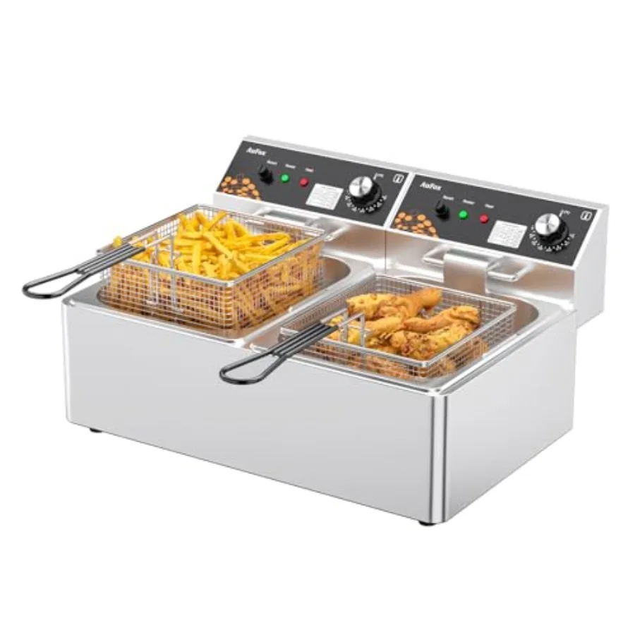 Commercial 20L Dual Tank Countertop Deep Fryer with 1.0mm Thickened Stainless Steel Body 3400W Electric Immersion Fryer with Ad
Commercial 20L Dual Tank Countertop Deep Fryer with 1.0mm Thickened Stainless Steel Body 3400W Electric Immersion Fryer with Ad