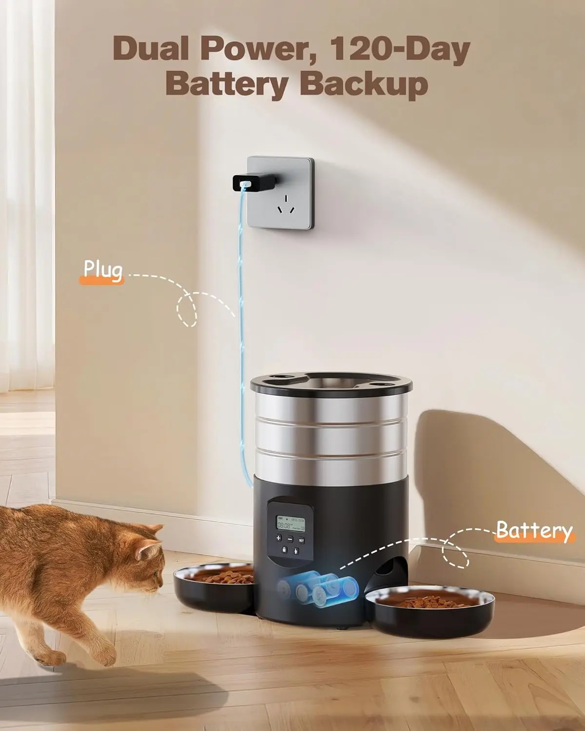 Automatic Cat Feeder for 2 Cats 4.5L Electric Double Bowls Dog Feeder
Automatic Cat Feeder for 2 Cats 4.5L Electric Double Bowls Dog Feeder