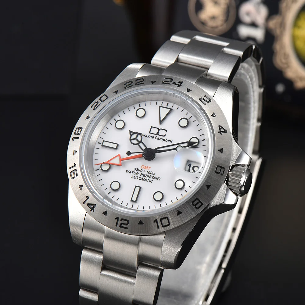 39mm GMT steel 24-hour bezel DC Luxury Brand watch with NH35 movement sapphire glass explorer watch case accessories
39mm GMT steel 24-hour bezel DC Luxury Brand watch with NH35 movement sapphire glass explorer watch case accessories