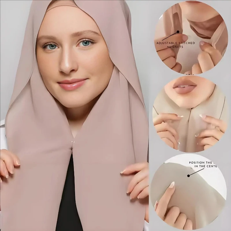 1/2 piece, instant chiffon headscarf, built-in magnetic buckle solid color women's Muslim headscarf scarf
1/2 piece, instant chiffon headscarf, built-in magnetic buckle solid color women's Muslim headscarf scarf