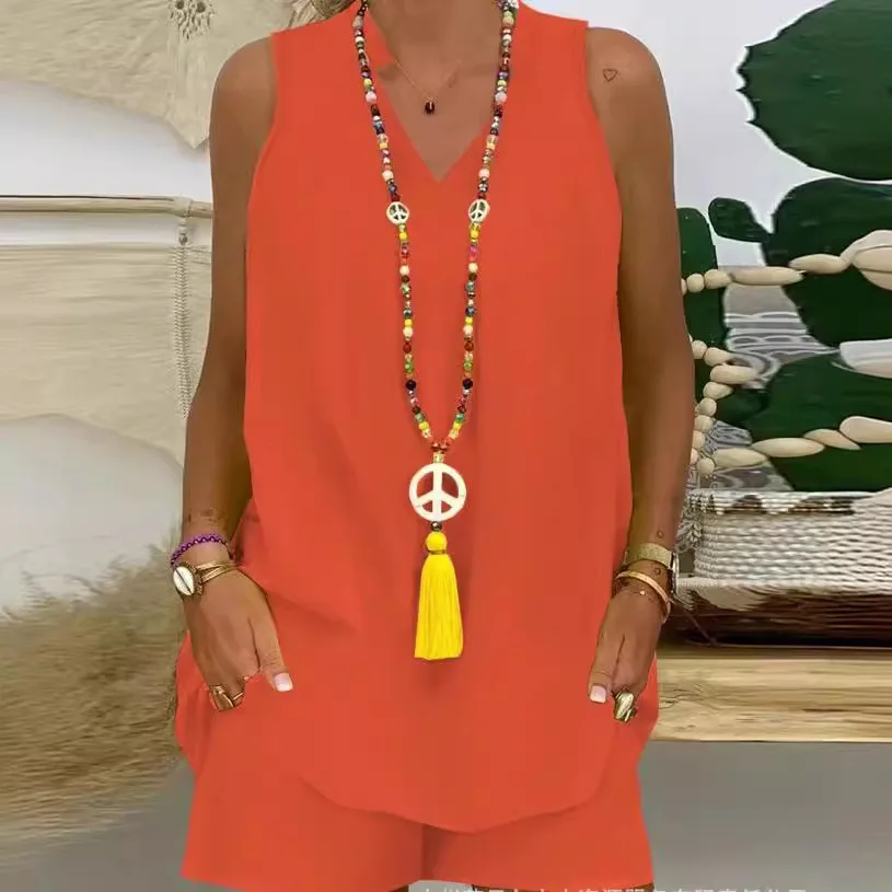 2025 Summer Women's New Solid Color Stand Collar Sleeveless Fashion Loose Casual Suit 2 Piece Sets Womens Outfits
2025 Summer Women's New Solid Color Stand Collar Sleeveless Fashion Loose Casual Suit 2 Piece Sets Womens Outfits
