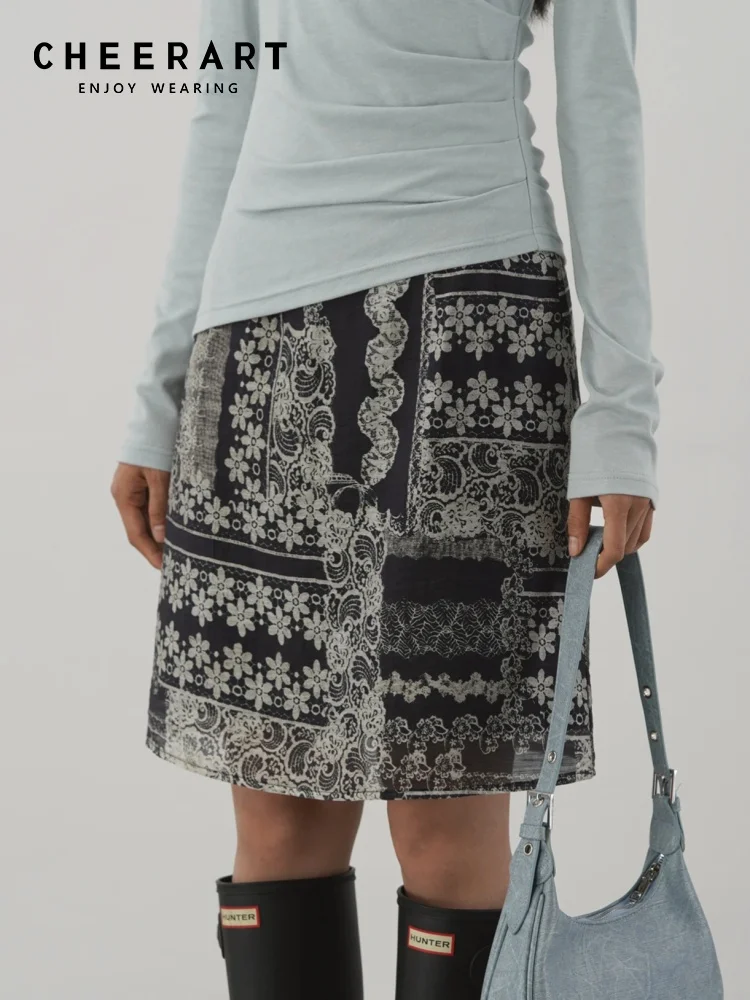 CHEERART Black And White Lace Print Vintage Skirts Woman Floral Knee Length A Line Skirt Spring 2026 Woman Fashion Clothes
CHEERART Black And White Lace Print Vintage Skirts Woman Floral Knee Length A Line Skirt Spring 2026 Woman Fashion Clothes